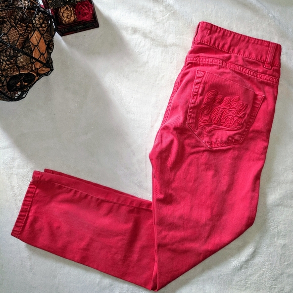 See By Chloe Coral Pink Skinny Capri Jeans 26 - Picture 2 of 6